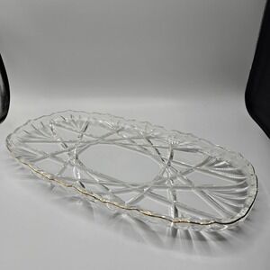 Vintage Gold Rimmed Mikasa Hampshire Cut Crystal Glass Oblong Serving Tray